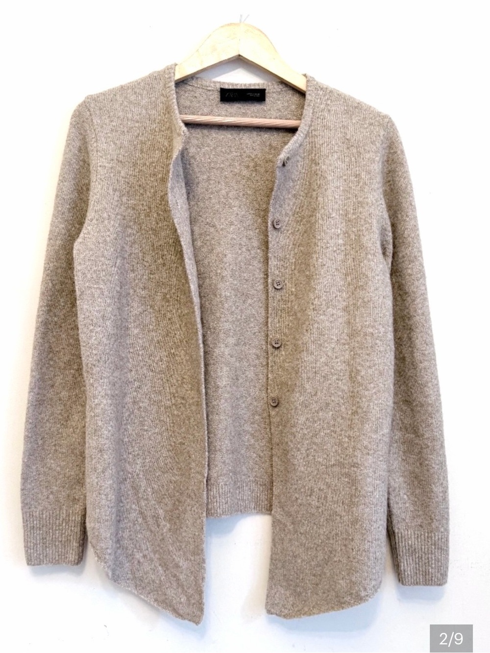 Zara Women’s Buttoned Knit Rounded Shirt Hem Cardigan Beige Size S